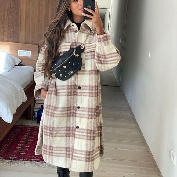 Shacket Jacket Coat Wool Blend NWT Check - Picture 5 of 15